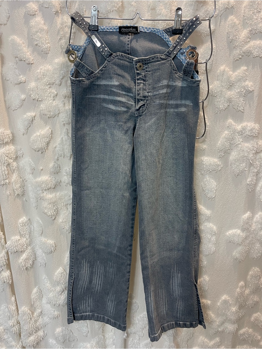 True Y2K Atmosphere low rise cut out jeans with rhinestone and metal detail